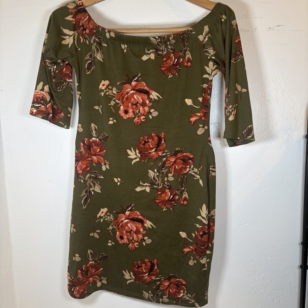 Y2K Charlotte Russe Rose Mini Dress Green Romantic Floral Tight Off The Shoulder